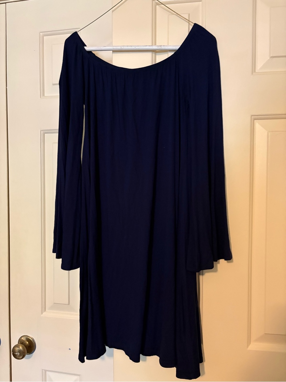 Women's Navy Off-Shoulder Bell Sleeve Dress